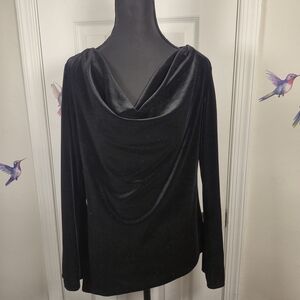 New York & Company Black Velvet Cowl Neck Long Sleeve Top - Small